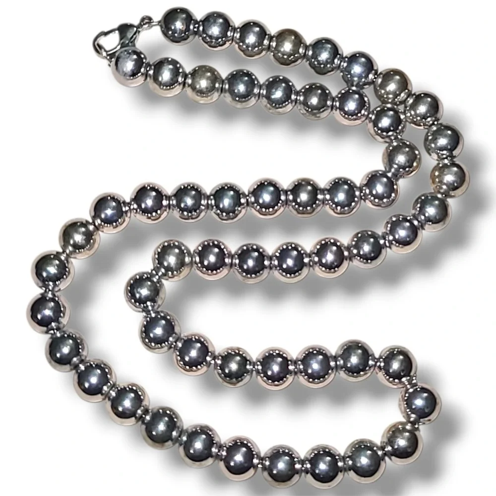 Vintage Silver Tone 8mm Ball Bead Necklace 18